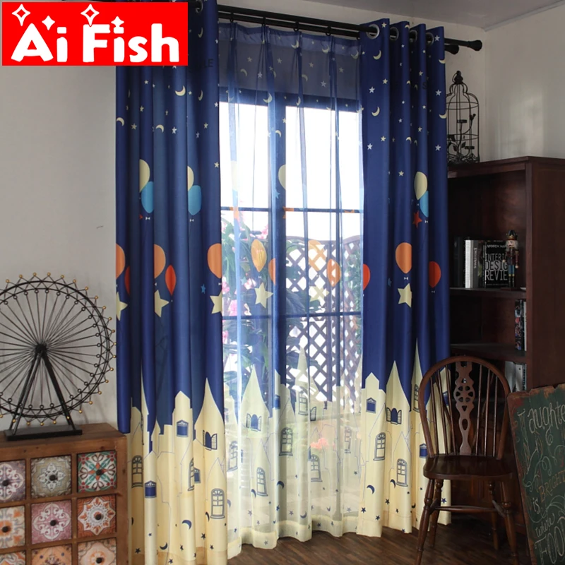 

Cartoon Print Colorful Balloon Star Castle Window Curtains For Children Bedroom Shading Drapes Curtain For Living Room AF016-30