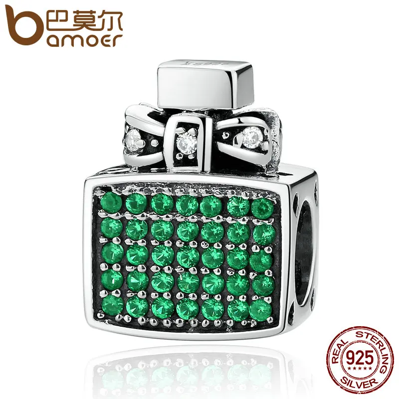 BAMOER Authentic 100% 925 Sterling Silver Green Perfume Bottle Bow Knot Bead Charms Fit Bracelets Jewelry SCC093