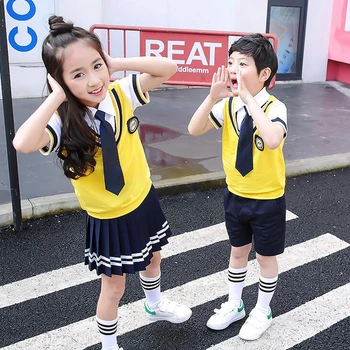 색상 어린이 코튼 한국 일본 학생 학교 교복, 소녀 소년 키즈 칼라 셔츠 탑 플리츠 스커트 반바지 넥타이 의상