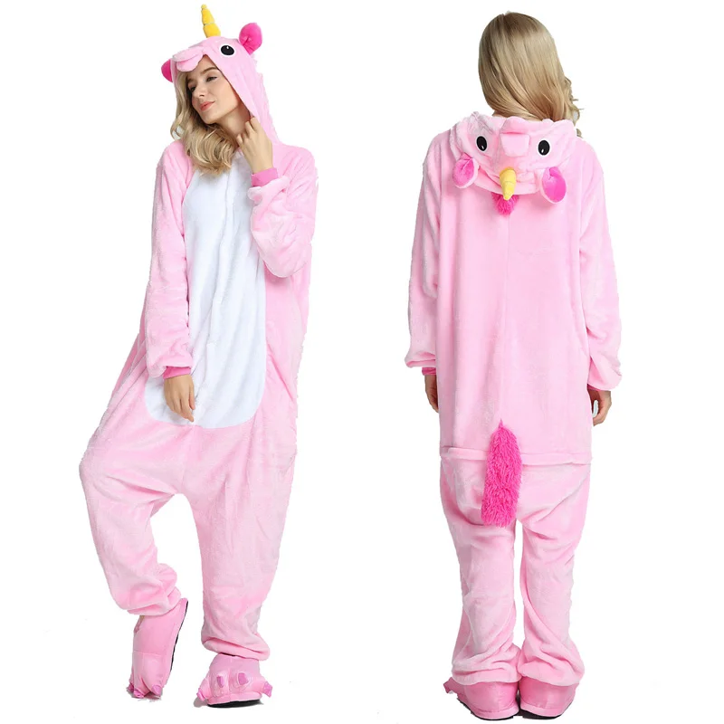 Adult Unisex Pajamas sets Cartoon flannel pijama Winter animal ladies pajamas Kigurumi warm hoode female sleepwear women pajamas - Цвет: pink unicorn tenma