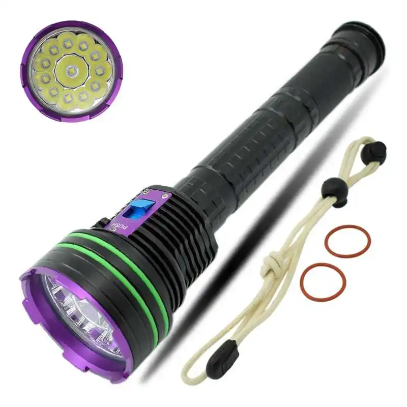 

Professional 30000LM Underwater 100m Dive Torch Light 12x XM-L2 Led Scuba Diving Flashlight Spearfishing Lamp for 3x 18650/26650