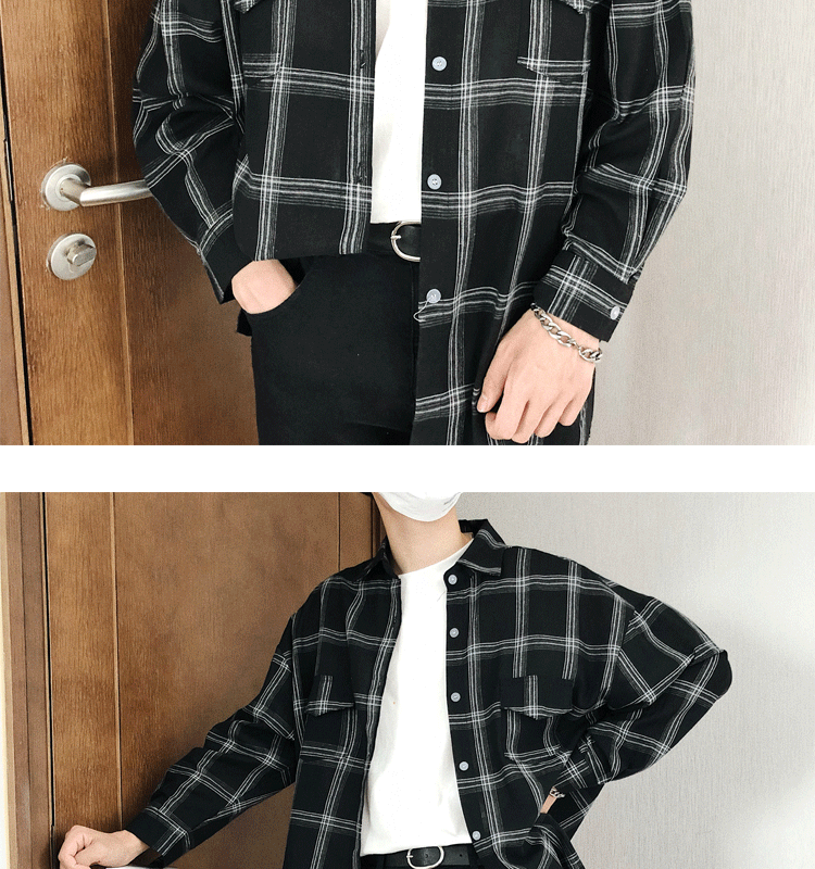 Модные Повседневное молодежи карман плед хлопок Для мужчин свободные Camisa 2018 осень Гонконг Стиль решетки с длинным рукавом мужская рубашка