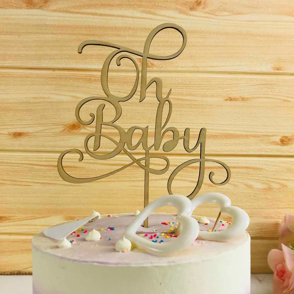 Oh Baby Cake Topper for Baby Shower Cake Decoration Wood Mirror GlodSilver Color Acrylic Cake Topper Supplies (2)