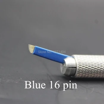 

Cheapest 500pcs Blue 16 pin 3D embroidery needles micro blades for professional permanent makeup eyebrow embroidery tattoo pen