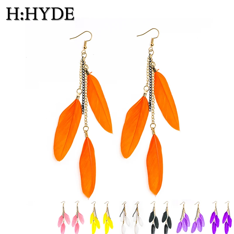 Женские Висячие серьги H:HYDE длинные с листьями и перьями в виде совы ювелирные