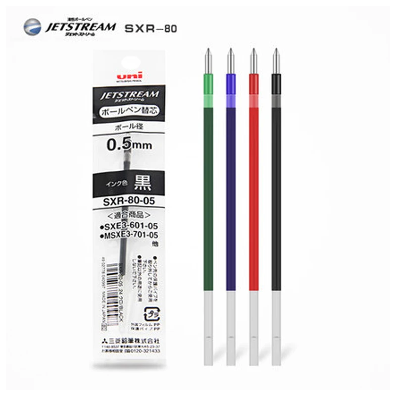 6 шт./лот заправки Uni SXR-80-05 для MSXE5-1000-05 шариковая ручка 0,5 mm-4 цветов(черный, красный, синий, зеленый) на выбор
