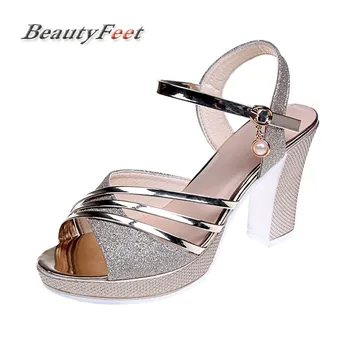 

Women Sandals Sexy High Heels Casual Shoes Woman Gold Silver Summer Sandals Female Bling Buckle Strap Ladies Shoes BeautyFeet