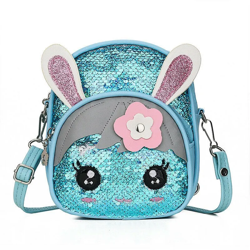 Милый детский рюкзак с блестками и кроликом для маленьких девочек - Цвет: Синий