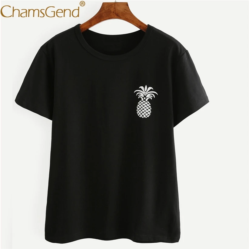 Chamsgend Newly Design Women Pineapple Print Simple Black T Shirt 80212 ...