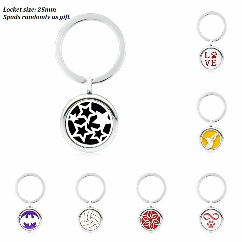 

Key Chain with stars paws flower locket essential oil Locket Perfume Diffuser with split key ring 5Pads fit key chain pet collar