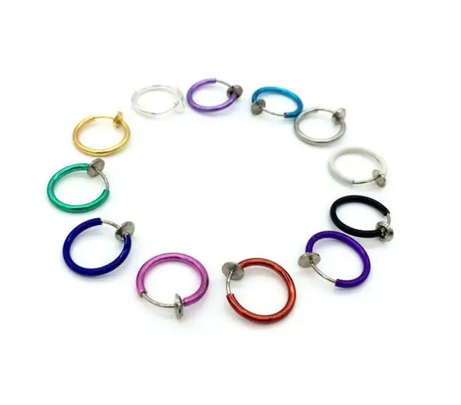 

2018 Fashion Multi Colors Clip on Nose Lip Ear Fake Stud Earrings Punk Goth Septum False Hoop Navel Body Piercing Jewelry