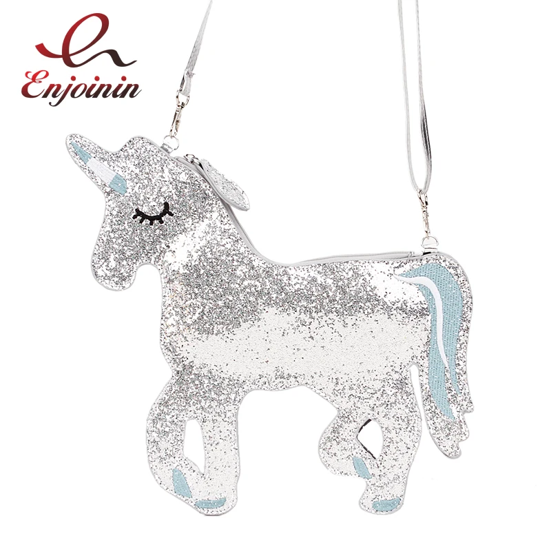 

Fun Unicorn Design Sequin Embroidery Girl's Party Clutch Bag Shoulder Bag Handbag Crossbody Mini Messenger Bag For Women Flap