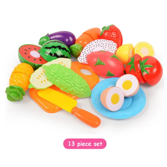 Лидер продаж, пластиковая кухонная еда, фрукты, овощи, резка, ролевые игры, кухонные миниатюрные безопасные наборы продуктов питания для детей раннего возраста - Цвет: 13 pieces