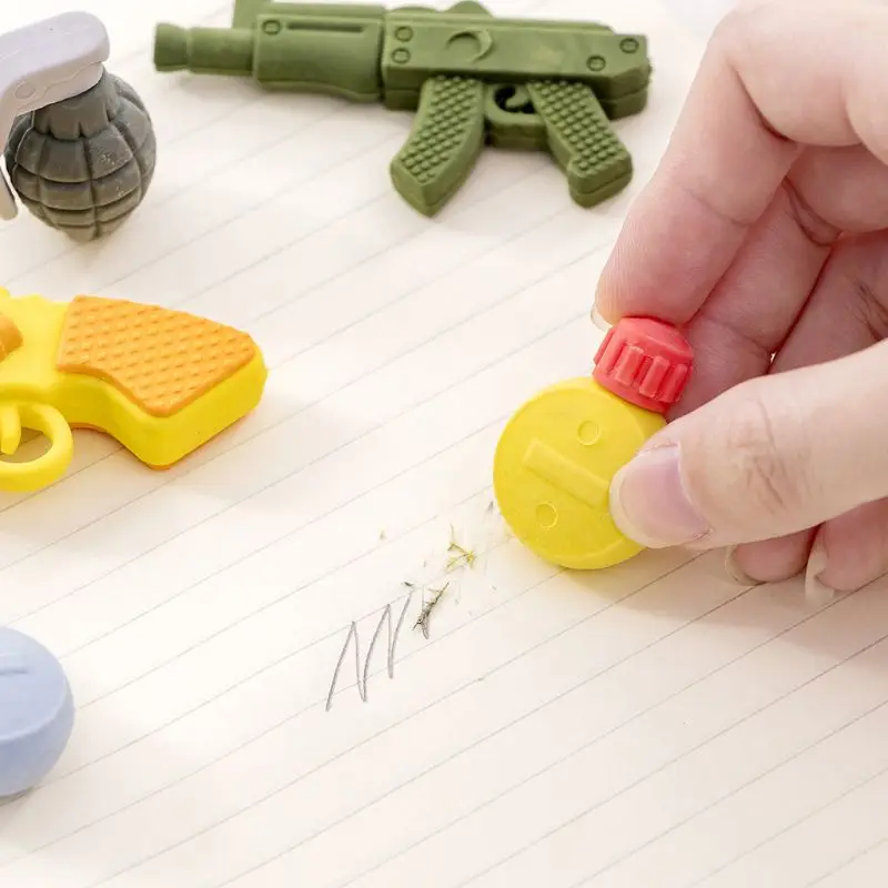 3pcs/set Creative Weapons Pistol Shape Pencil Rubber Eraser Correction Kawaii Stationery School Supplies Kids Gifts