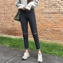 2017 Summer Style Hole Ripped Jeans Women Jeggings Cool Denim Mid Waist Pants Capris Female Skinny Black Casual Jeans Trousers