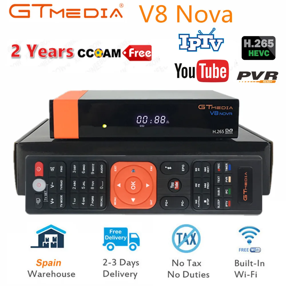 

GTMedia V8 Nova Full HD DVB-S2 satellite receiver build in WI-FI 1 year Cccam line same as V9 Super Update from Freesat V8 super