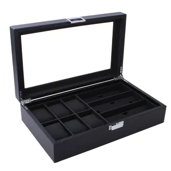 

High Class Carbon Fiber 6+3 Mix Grids Watch Box case Sunglasses Holder storage Jewelry Collection Glasses Watch Display Holder