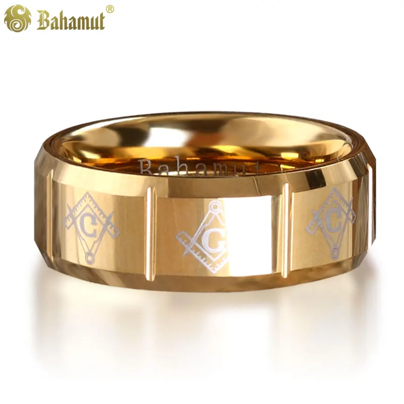 The Godfather Golden Ring Bahamut Tungsten Freemasonry Ring Free and Accepted Masons High Quality Men's Jewelry