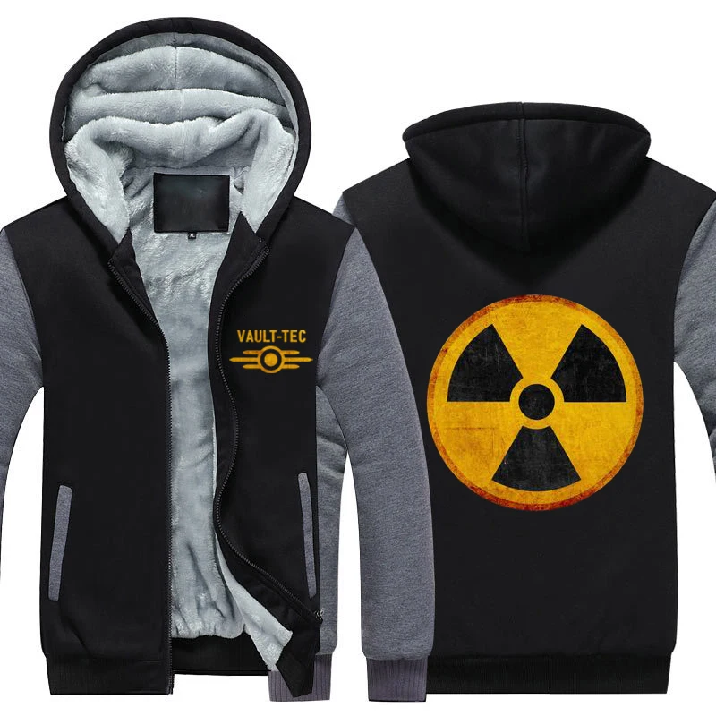  Gaming Video Fallout Nuclear Radiation Symbol Thicken Hoodie Fallout Vault-Tec Warm Fleece Zipper H