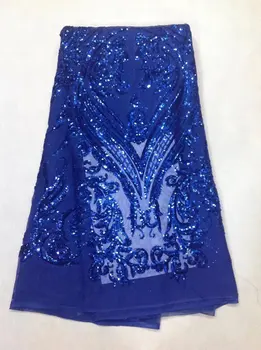 

Royal Blue New African Lace Fabric Free Shipping Nigerian Net Lace High Quality French Fabric With Sequin Embroidery Lace Jl4