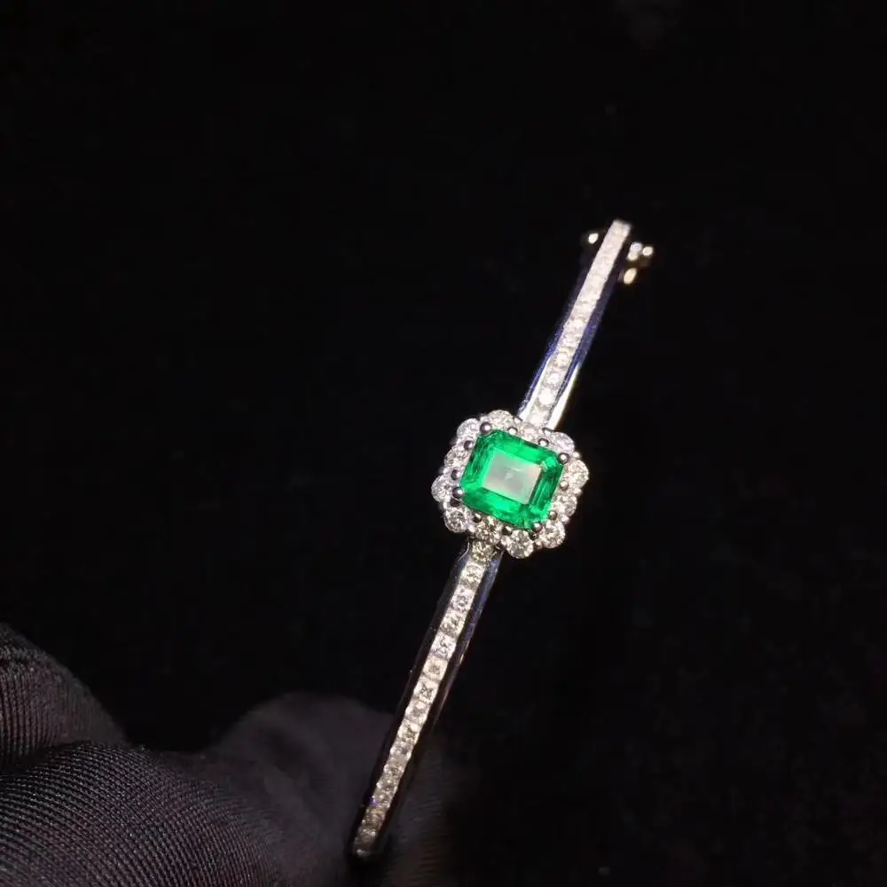 

Fine Jewelry Pure 18K White Gold AU750 G18K 100% Natural Emerald Gemstones 1ct Love Jewellery Bangles for women Fine Bangles