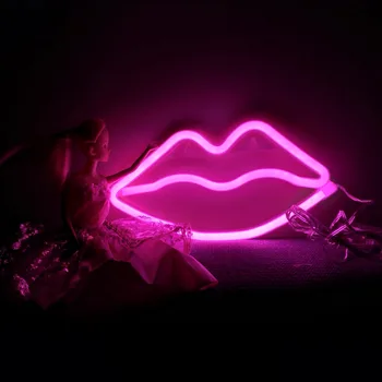 

TONGER Neon Light - Pink Lips LED Neon Sign USB port /Battery powered Home Wedding Party Valentine's Day Wall hanging Decor Neon