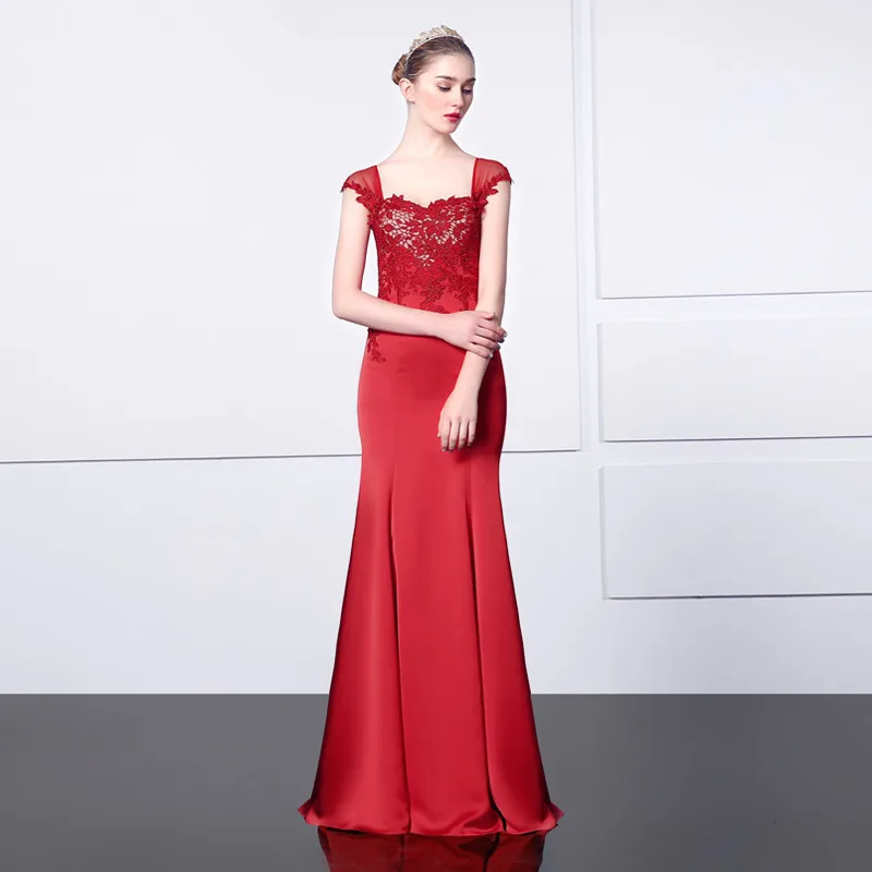 

see through back sweetheart cap sleeve robe de soiree 2016 new fashion vestido de festa red long mermaid evening elegant dress