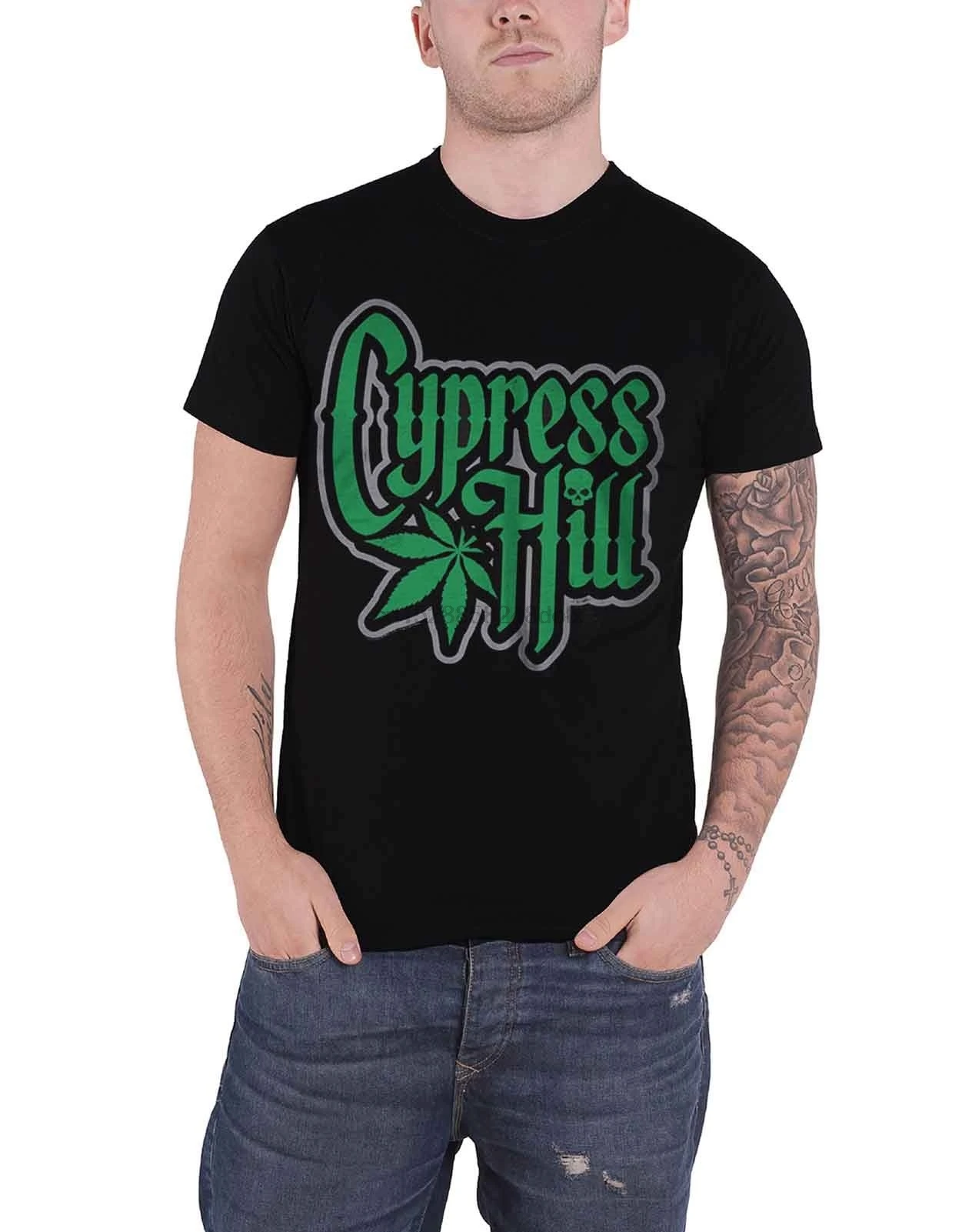 Cypress холм футболка полоса логотип Leaf Rise Up Мужские Черные|Футболки| |