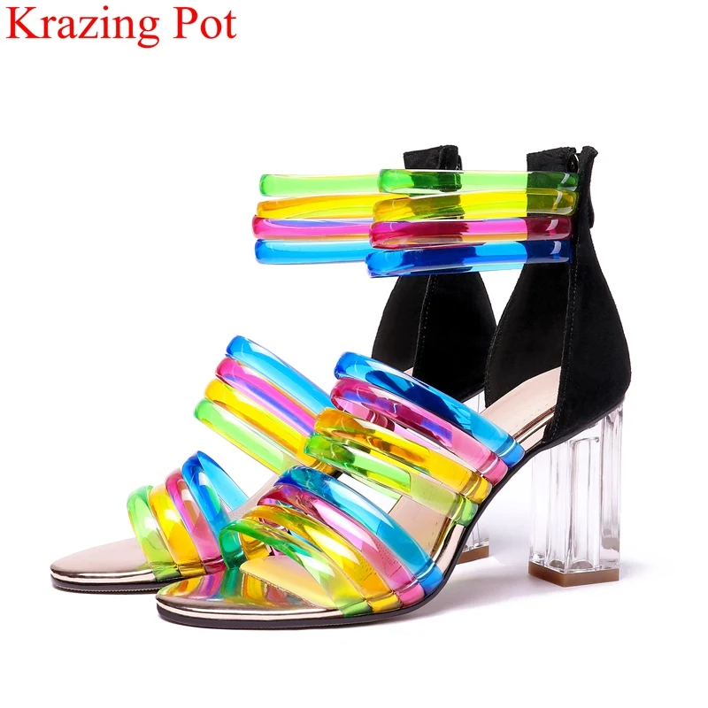 

superstar big size peep toe mixed colors high heels elegant gladiator women sandals sweet cover heel wedding summer shoes L20