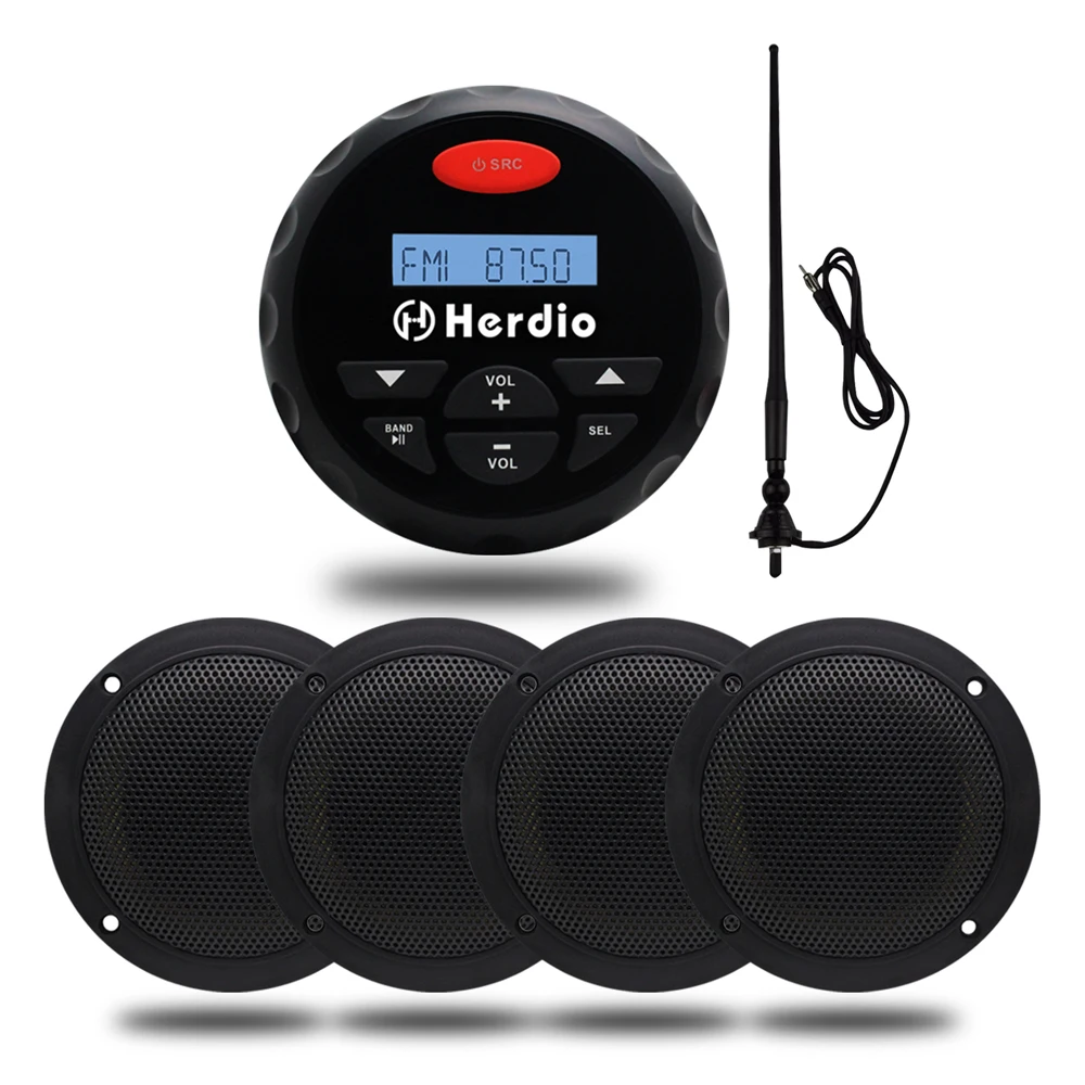 4" Waterproof Marine Bluetooth boat Gauge Radio FM AM Audio receiver