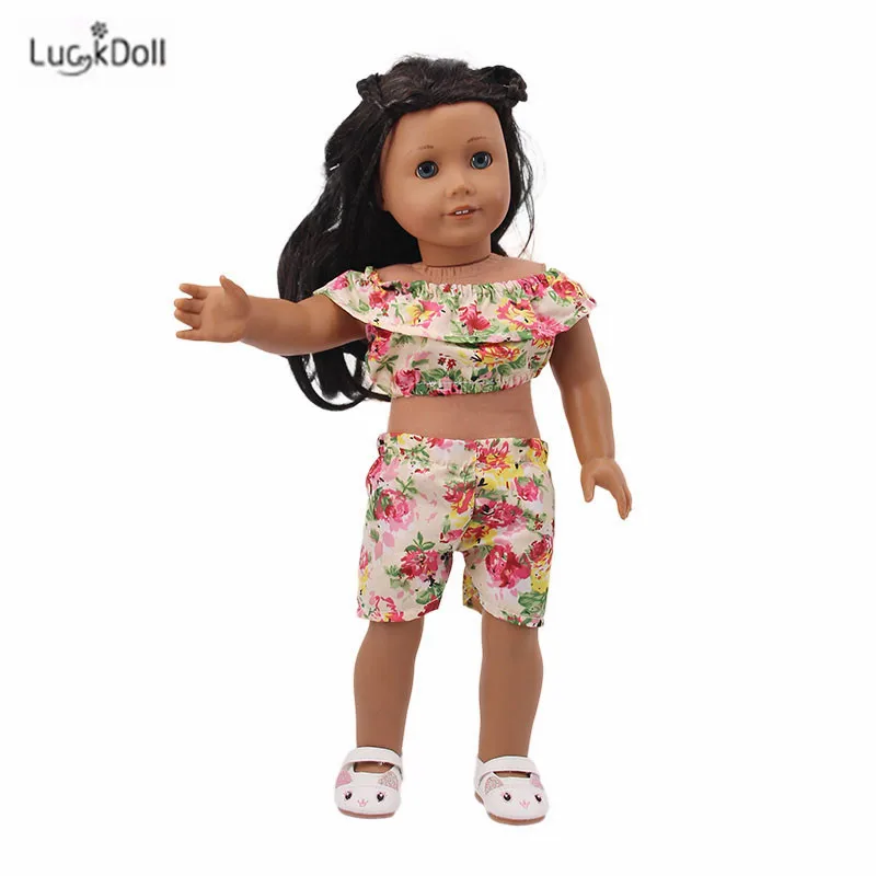 LUCKDOLL цветок короткий рукав шорты комплект подходит 18 дюймов Американский 43 см BabyDoll одежда аксессуары, игрушки для девочек, поколение, день рождения Gif