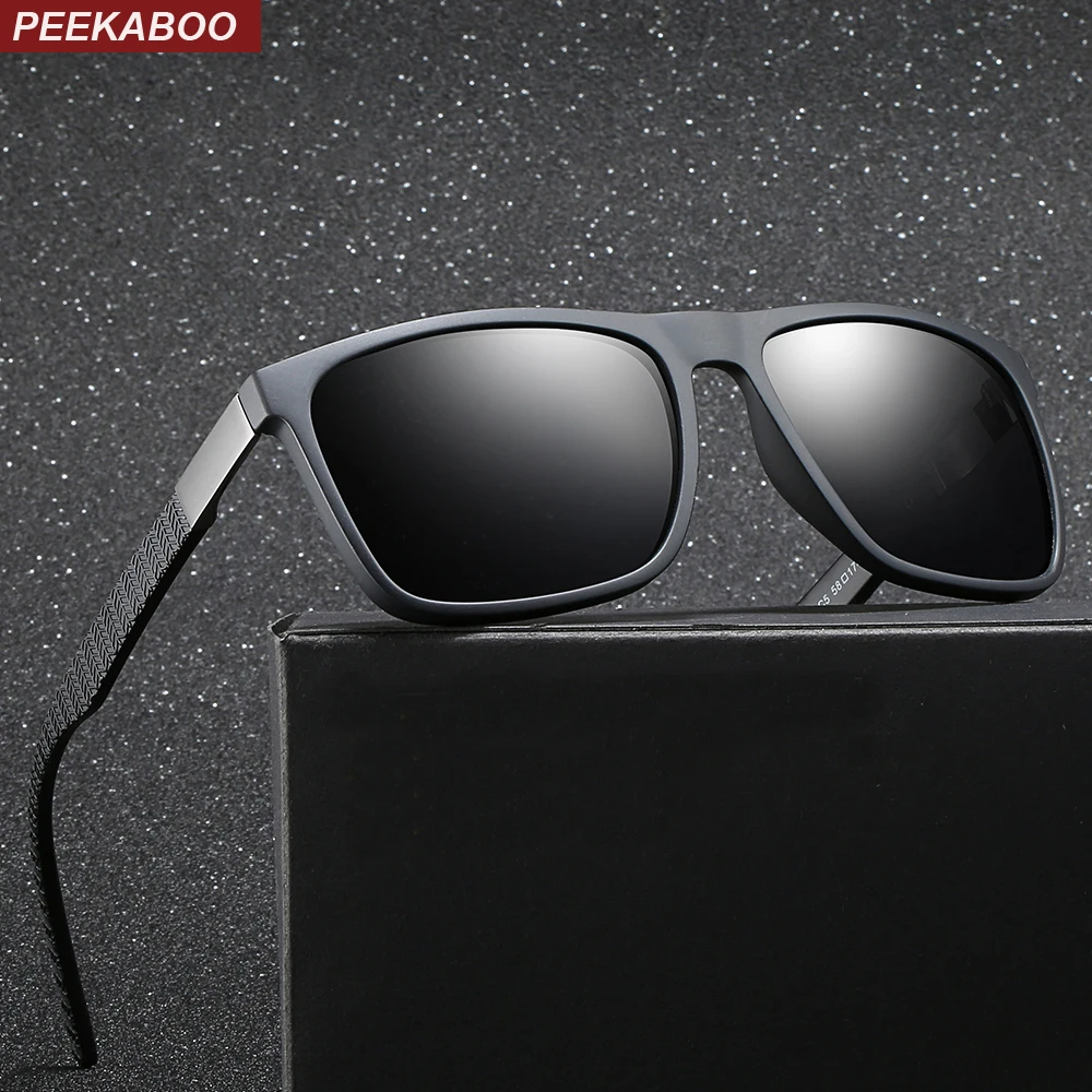 

Peekaboo matte black polarized sunglasses men tr90 TAC1.1 uv400 square sun glasses for men 2019 male gift high quality