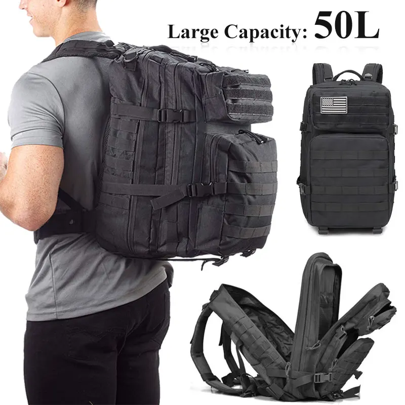 

50L Military Tactical Backpack Molle Army Assault Bag Hiking Camping Hunting Backpack Outdoor Waterproof Big Bag Travel Rucksack