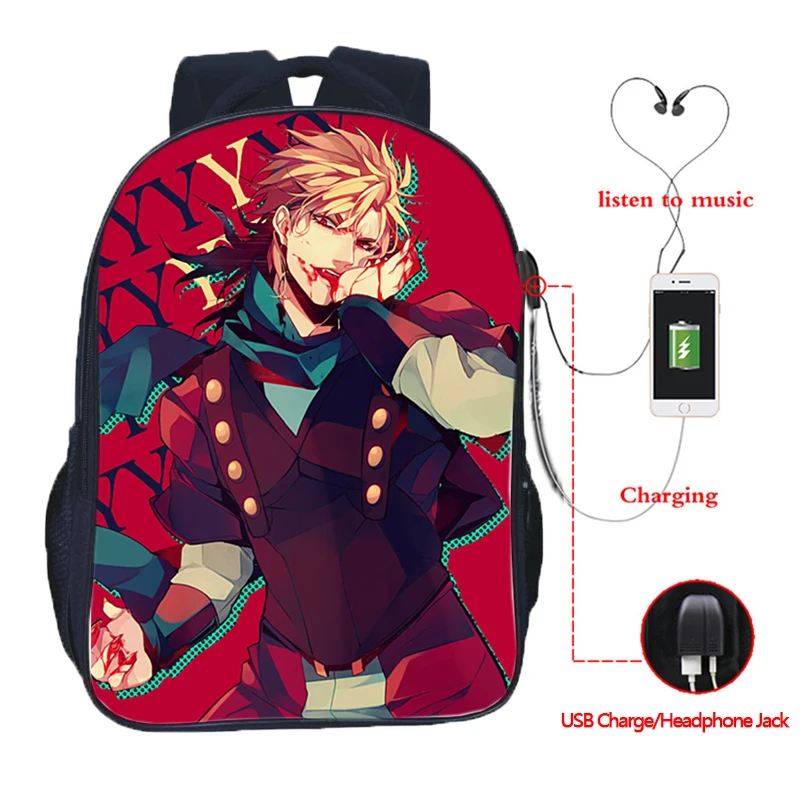 JoJo No Kimyou Na Bouken JoJo's Необычные Приключения Jotaro USB Chargingbackpack для мужчин женщин мальчиков девочек рюкзаки школьные сумки - Цвет: 21
