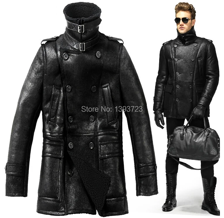 New 2015 one piece fur coat male genuine sheepskin leather