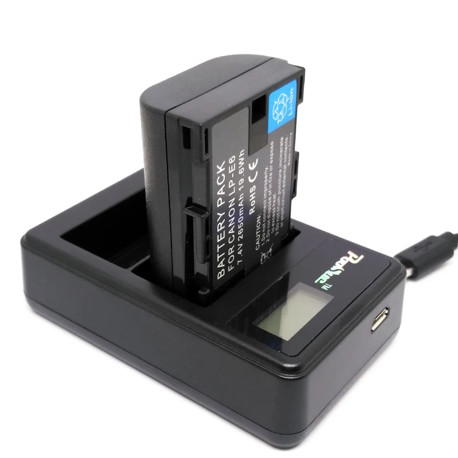 2* LP-E6  Battery 2650mAh LP E6 E6N +LED USB Dual Charger for Canon EOS 60D 70D 5D Mark II 5D Mark III,5D Mark IV digital camera