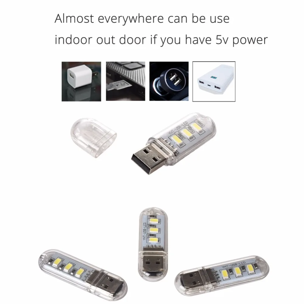 5V Mini USB Light  Pure White 6000K 3leds SMD5630 Novelty Lighting with 5V 1A EU Plug
