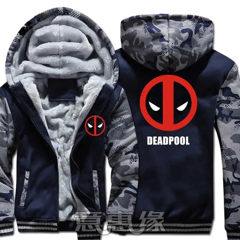 

H0013 New Winter Warm Deadpool Hoodies Hooded Coat Thick Zipper men cardigan Jacket Sweatshirt