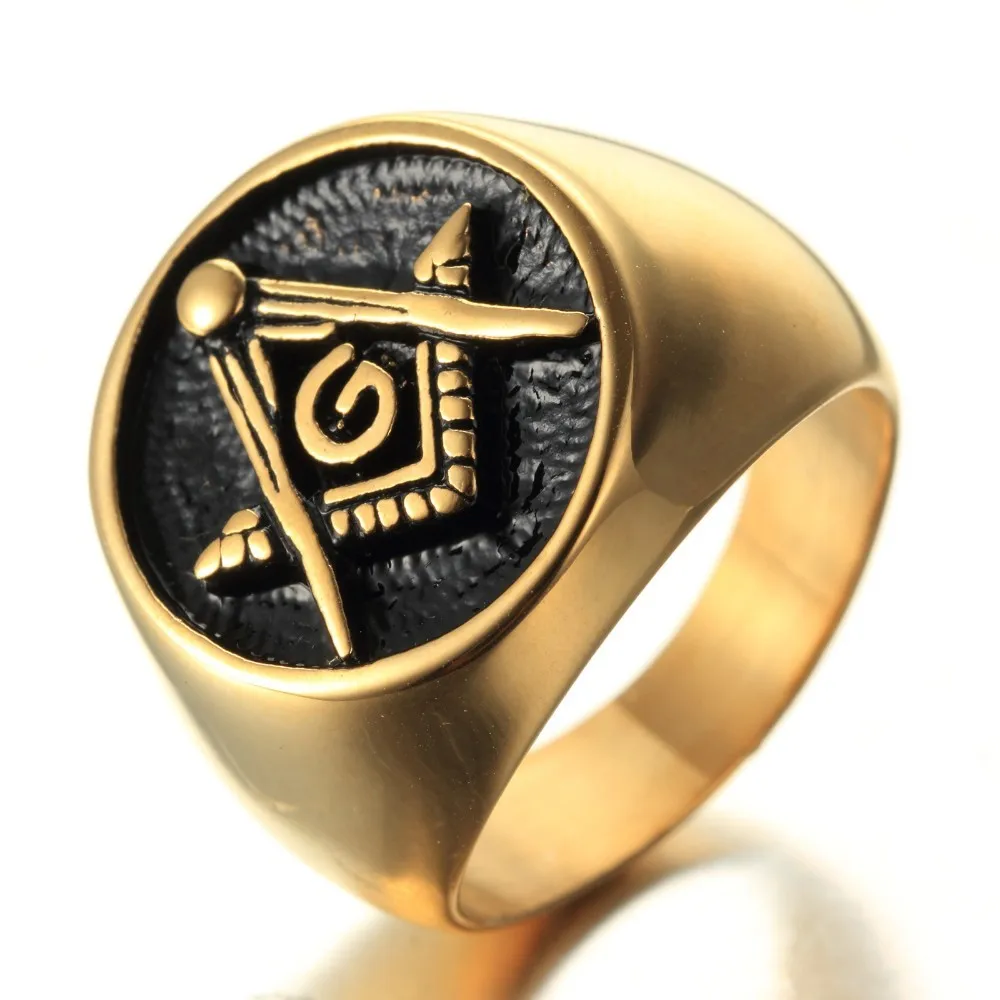 Мужское Золотое кольцо Freemason масонское из нержавеющей стали 316L|Кольца| |