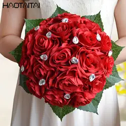 Свадебные букеты в наличии Великолепная бисера Букеты Свадебные Кот Красный Розовый невесты цветы искусственные