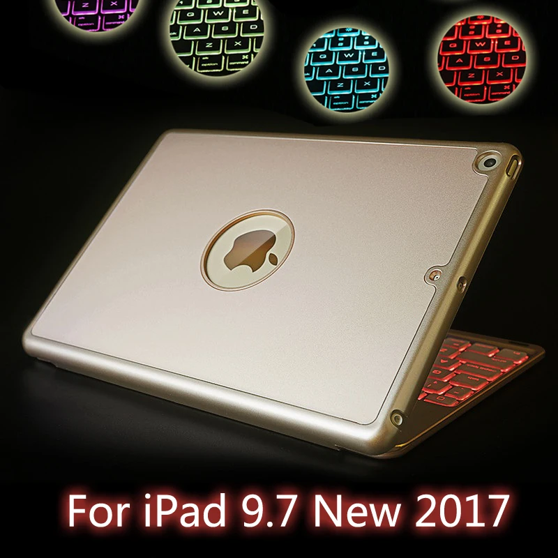 High-Quality 7 Colors Backlit Light Wireless Bluetooth Keyboard Case Cover For iPad 9.7 New 2017 A1822 A1823 + Film + Stylus