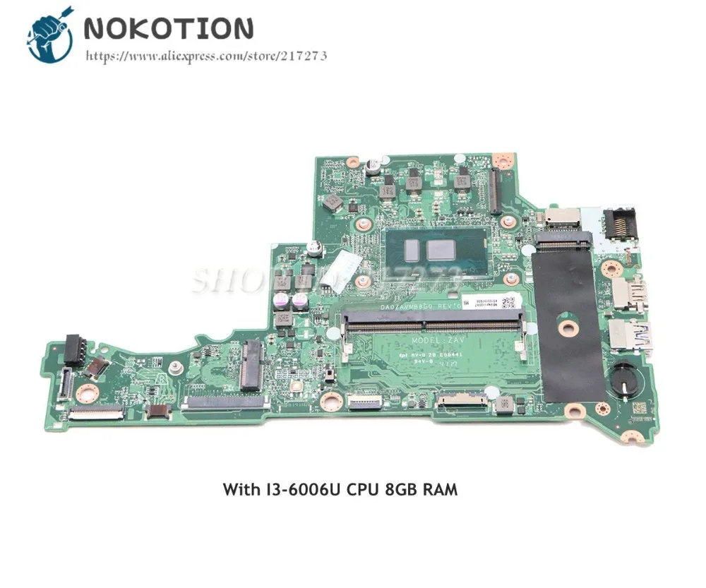 discount  NOKOTION For Acer aspire A315 A315-51 Laptop Motherboard SR2UW I3-6006U CPU 8GB Memory DA0ZAVMB8G0 