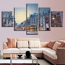 Pintura da lona HD Poster Impresso Para Sala de estar 5 Painel Quadro Da Rua Da Cidade Paisagem Wall Art Home Decor Modern Pictures