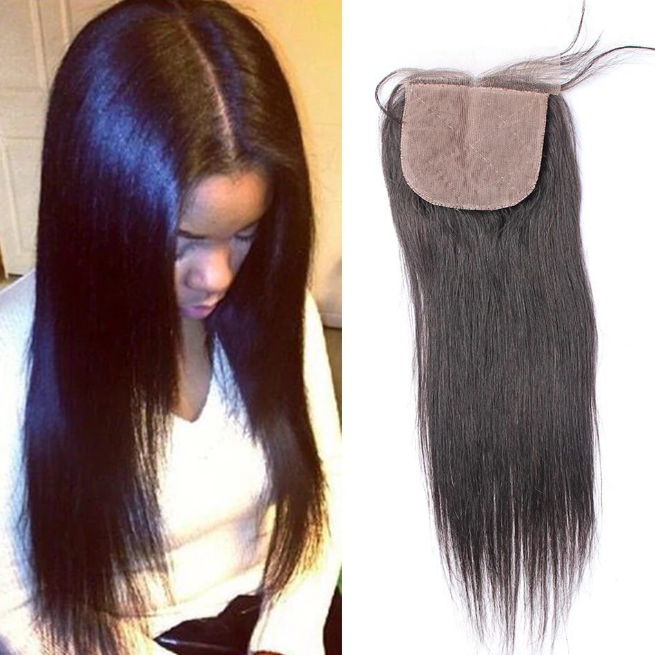

6A Cheap Silk Base Closure Straight Brazilian Virgin Hair Silk Closure With DHL Freeshipping Free Middle 3 Part Silk Top Closure