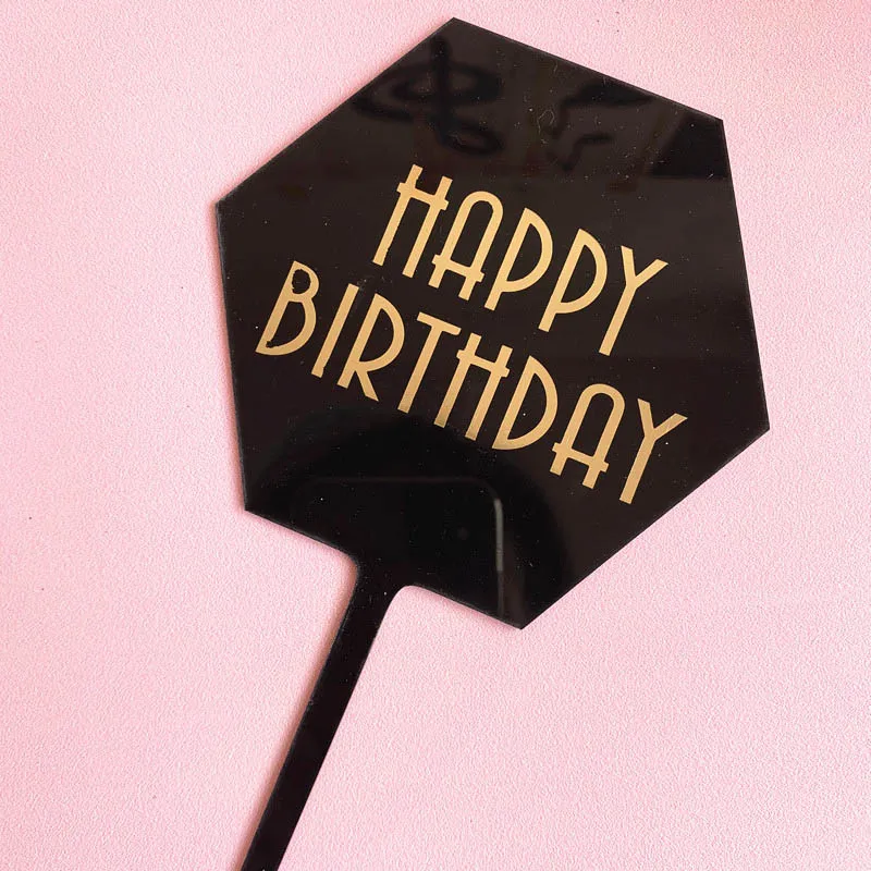 INS шестигранник с днем рождения акриловый Топпер для торта Золотая фольга буквы кекс Топпер для детского душа день рождения украшения для торта для вечеринки - Цвет: 2
