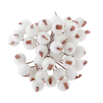 

200x Mini Christmas Frosted Fruit Berry Holly Artificial Fruits Decor - White