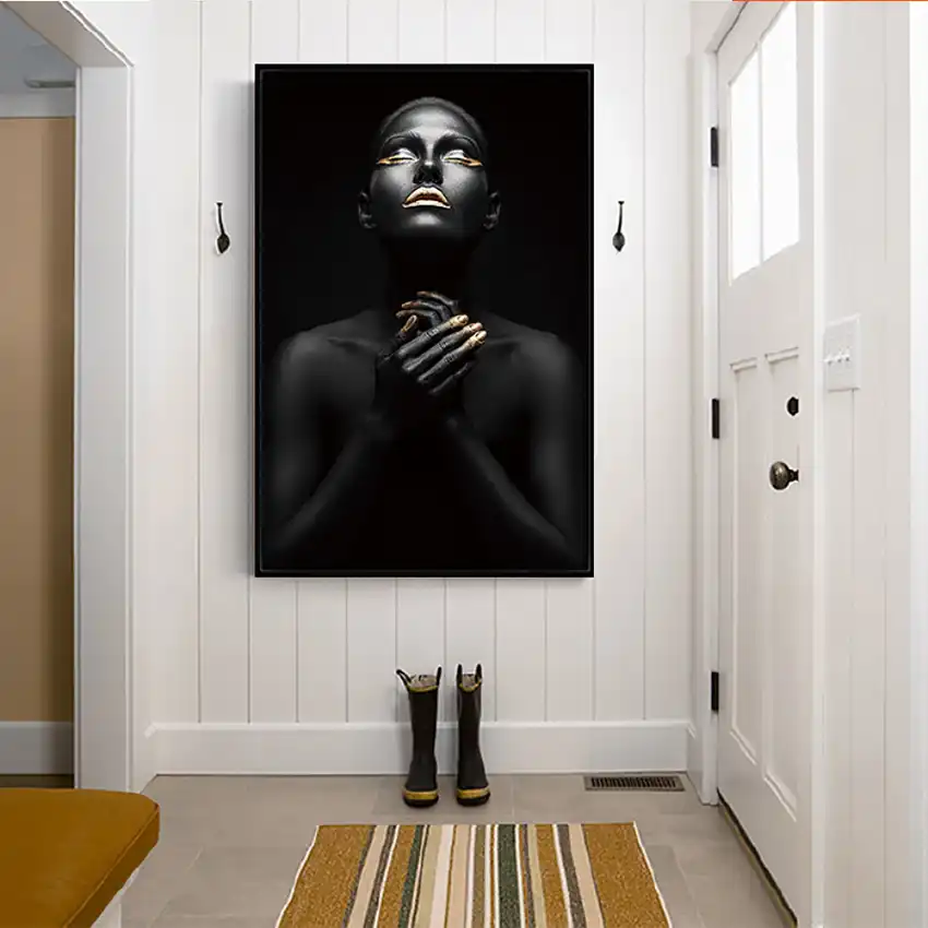 Mutu Abstract Gold Black African Woman Oil Painting On Canvas Posters And Prints Scandinavian Wall Art Picture For Living Room Aliexpress