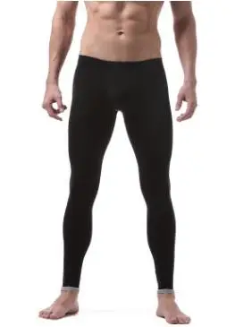 Мужские кальсоны теплые брюки тонкие нейлоновые прозрачные привлекательное нижнее белье для геев Домашняя одежда мужские облегающие леггинсы подштанники размер XL - Цвет: Черный