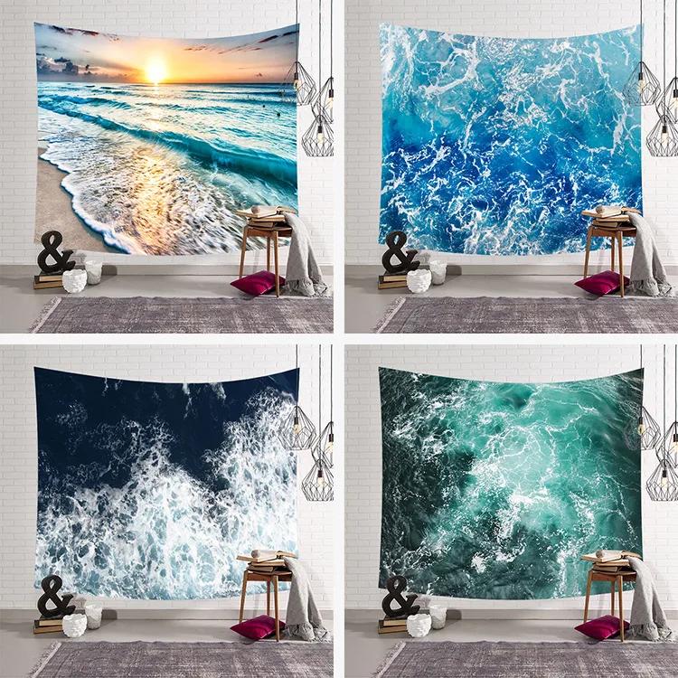 

Seascape Beach waves Tapestry Landscape Wall Hanging Beach Round Tapestry Polyester Fabric for tablecloth Blanket Decor200x150cm