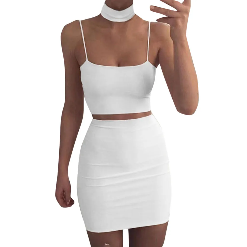 

JAYCOSIN Women Set Clothes Sexy Two Piece Set Sling Strapless Off Shoulder Tops And Mini Skirts Casual Fashion Matching Sets